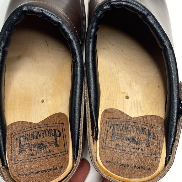 Troentorp Made In Sweden Brown Wooden Heel Embroidered Mule Clogs - Picture 10 of 11